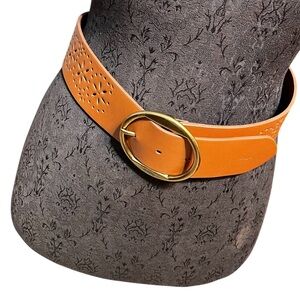 Lauren Ralph Lauren Laser Cut 2” Wide Leather Belt Brass Buckle Medium 34” Long